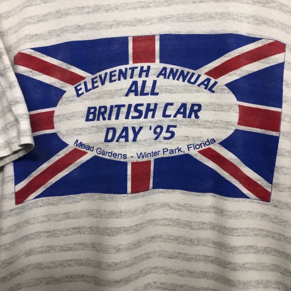 British car show 95 striped shirt gray vtg large - Picture 2 of 6